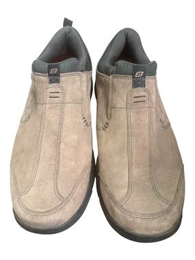 Skechers Men’s Slip-On Suede Loafers in Taupe and Dark Gray Accents